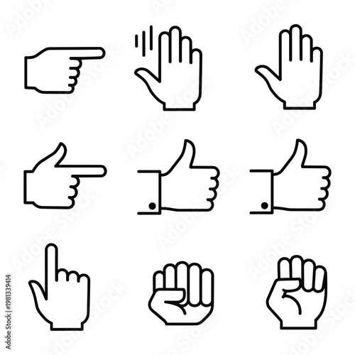 Hand gesture line icon set for intuitive web and app navigation