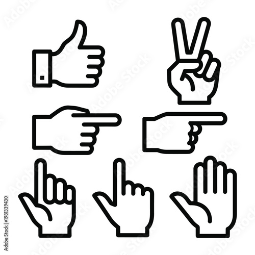 Collection of hand gesture line icons for digital user interaction