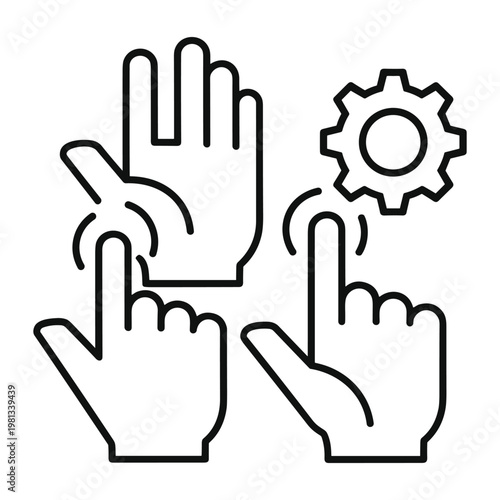 Hand gesture icons representing digital settings and interaction tools