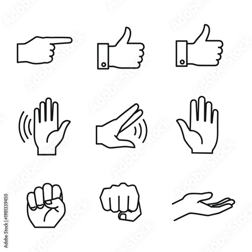 Collection of hand gesture line icons for digital interface guidance