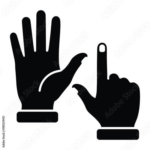 Black silhouette icon showing hand gesture interaction for digital touch