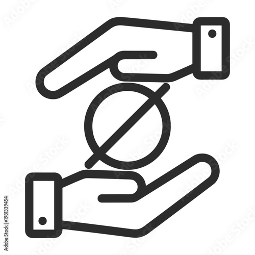 Linear icon of hands holding a forbidden circle gesture for safety