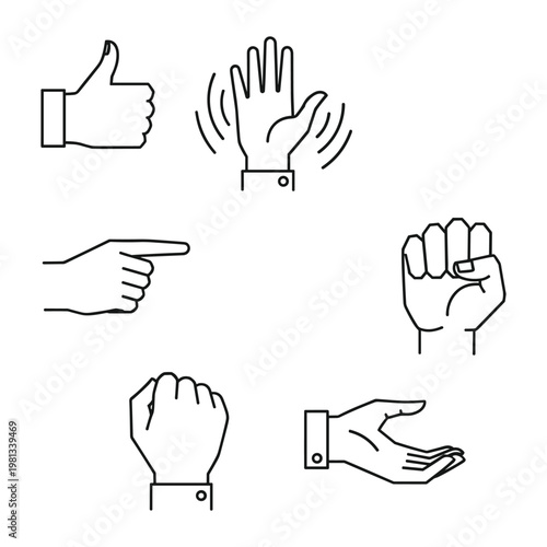 Set of five hand gesture line icons for web and mobile applications