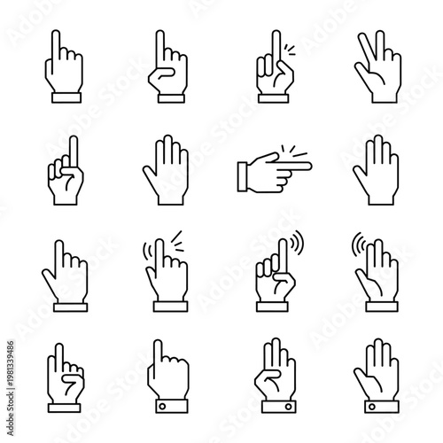 Collection of interactive hand gesture icons for digital touch feedback