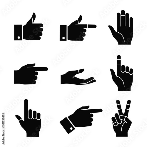 Collection of hand gesture silhouette icons for professional UI
