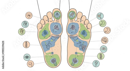 Reflexology Foot Chart Showing Acupressure Points.