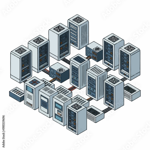 Servers connected in a network.