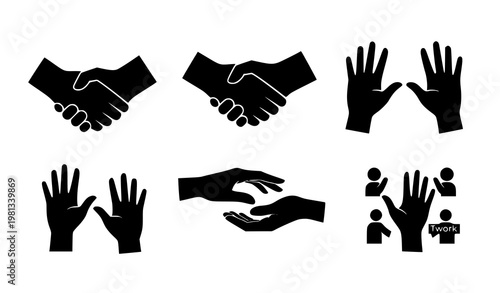 Helping Hands and Handshake Silhouette Collection Teamwork Symbol Vector Set on White Background