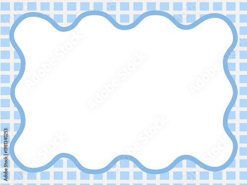 チェック柄背景に波型フレームのメッセージスペース