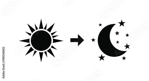 Sun and moon symbols with an arrow a striking silhouette