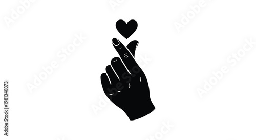 A hand making a heart shape with fingers black silhouette