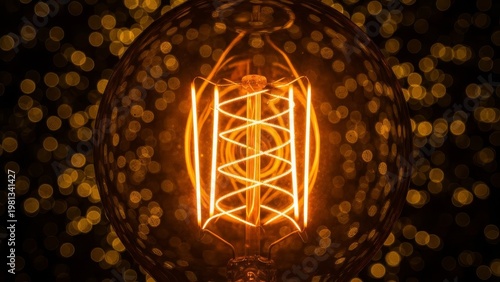 Glowing Edison bulb with warm golden bokeh background.