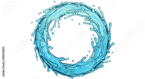 Circular motion of blue water splashes.