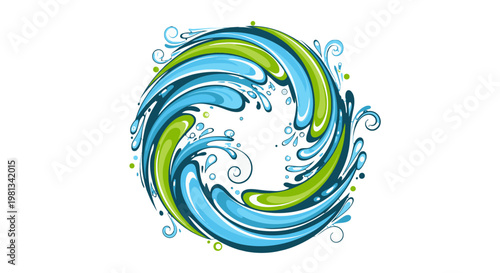 a blue and green wave with water splashes.