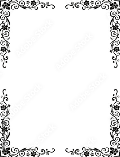 Elegant Black Floral Ornamental Border Frame with Vintage Swirl Design