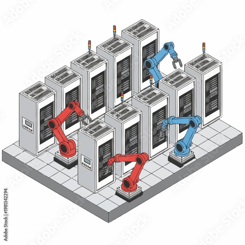 Robotic arms in industrial setting.