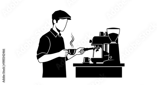 Barista preparing coffee with espresso machine and grinder.