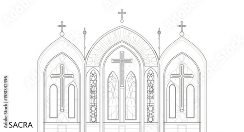 Ornate Gothic church altar screen with crosses and architectural details.