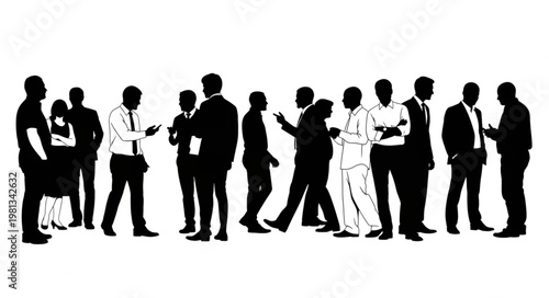 Business People Silhouettes Standing and Talking Together.