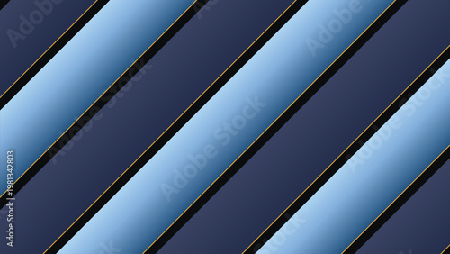 Abstract blue and navy diagonal stripes with golden outlines, creating a sleek and modern geometric background pattern with a sense of depth and sophistication