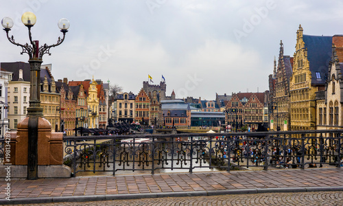 Sint-Michielsbrug (Saint Michael's Bridge) and Leie river canal, historic city centre, Ghent, Belgium