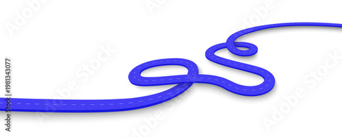 A simple vector illustration of a blue winding road on an isolated background. Isometric route element design template for a poster, advertising design, or running marathon banner