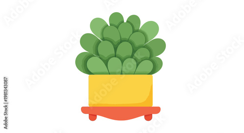A vibrant illustration of a potted succulent plant with rounded leaves and a decorative base