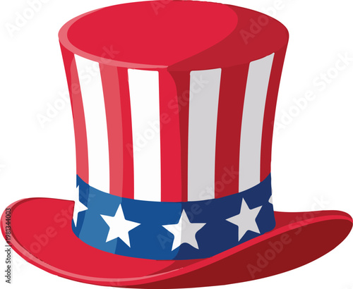 Uncle Sam Hat Vector Illustration - American Patriotic Top Hat with Stars and Stripes for July 4th