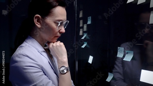 Fotografie Female researcher analyzing complex data and finding solutions, brainstorming id