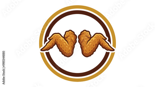 Crispy golden chicken wings icon within a rustic circular frame, perfect for food service branding, restaurant menus, or delicious snack promotions, offering a versatile design for culinary businesses