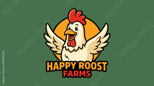 Illustrative depiction of a cheerful farm chicken mascot, ideal for poultry stock imagery and agricultural branding, featuring a friendly hen character