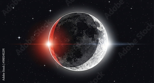 Celestial body with glowing light and stars in dark sky.