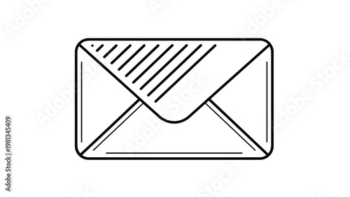 Classic mail envelope icon in black and white line art with hatching lines representing correspondence and postal services.