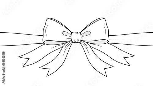 Elegant large bow tied with a wide ribbon in a black and white line art style suitable for gift and card decoration.