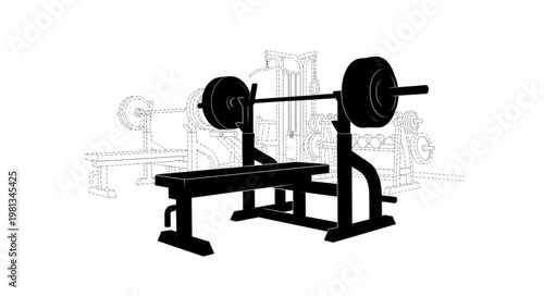 Weightlifting Bench and Barbell Equipment for Strength Training.
