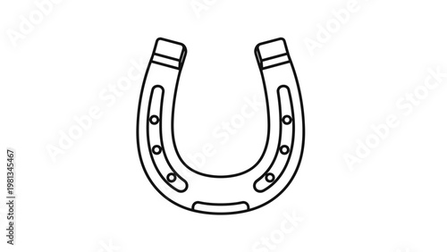 Simple black and white line drawing of a lucky horseshoe symbol isolated on a plain white background for design.
