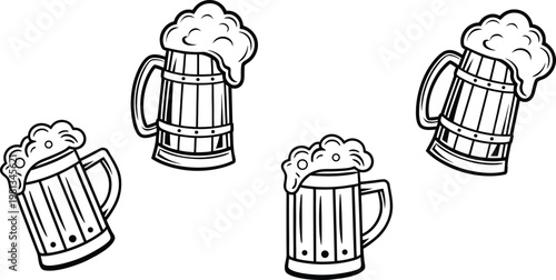 A cold pint of lager beer in a glass mug with white foam as a cartoon vector icon for pub and brewery bar design