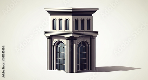 Classical architectural building with arched windows and columns.
