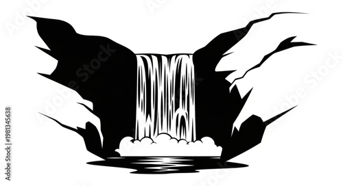 Black and White Waterfall Illustration.
