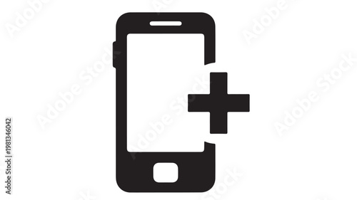 Smartphone Icon With Plus Add App Mobile Application Development Symbol Black Minimal Design