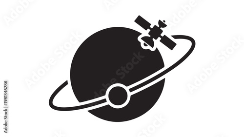 Satellite Orbit Icon for Space Communication Technology and Orbital Network Systems