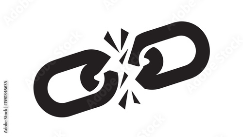 Broken Chain Link Symbolizing Freedom, Liberation, and Breakthrough Concept on White Background