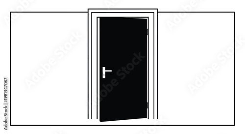 A minimalist illustration depicting a slightly ajar doorway against a plain white wall background