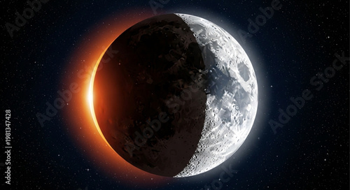 Solar Eclipse Celestial Event Showing Sun and Moon.