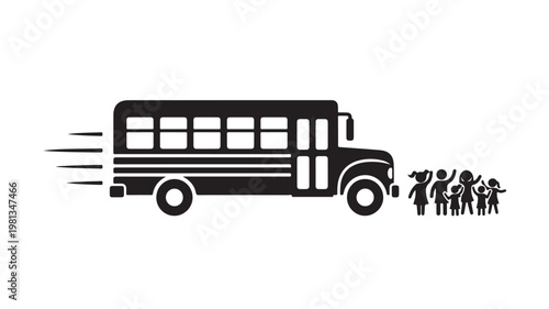 School Bus Silhouette Driving Away From Children Concept Education Transport Motion and Abandonment Theme