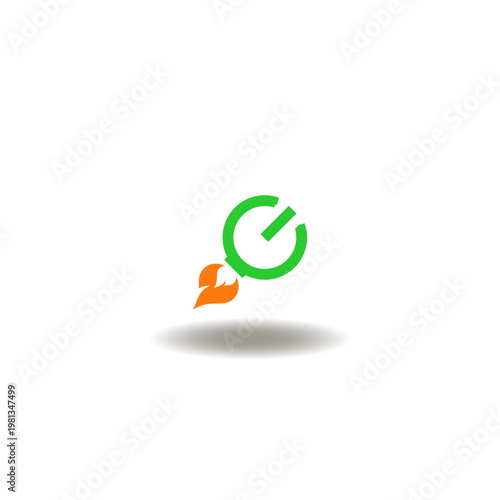 Vector illustration of power button spaceship with fire fly. Symbol of get ready.