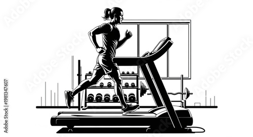 Woman running on treadmill in gym for fitness.