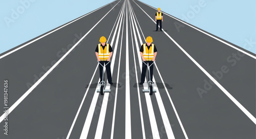 Road workers painting lines on a highway.