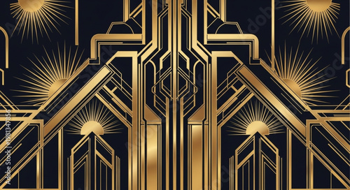 Elegant Art Deco Geometric Pattern with Sunburst Motifs.