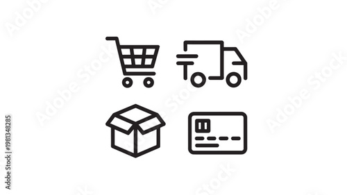 Ecommerce Icons Set with Cart Delivery Truck Package Credit Card for Online Shopping and Payment Systems